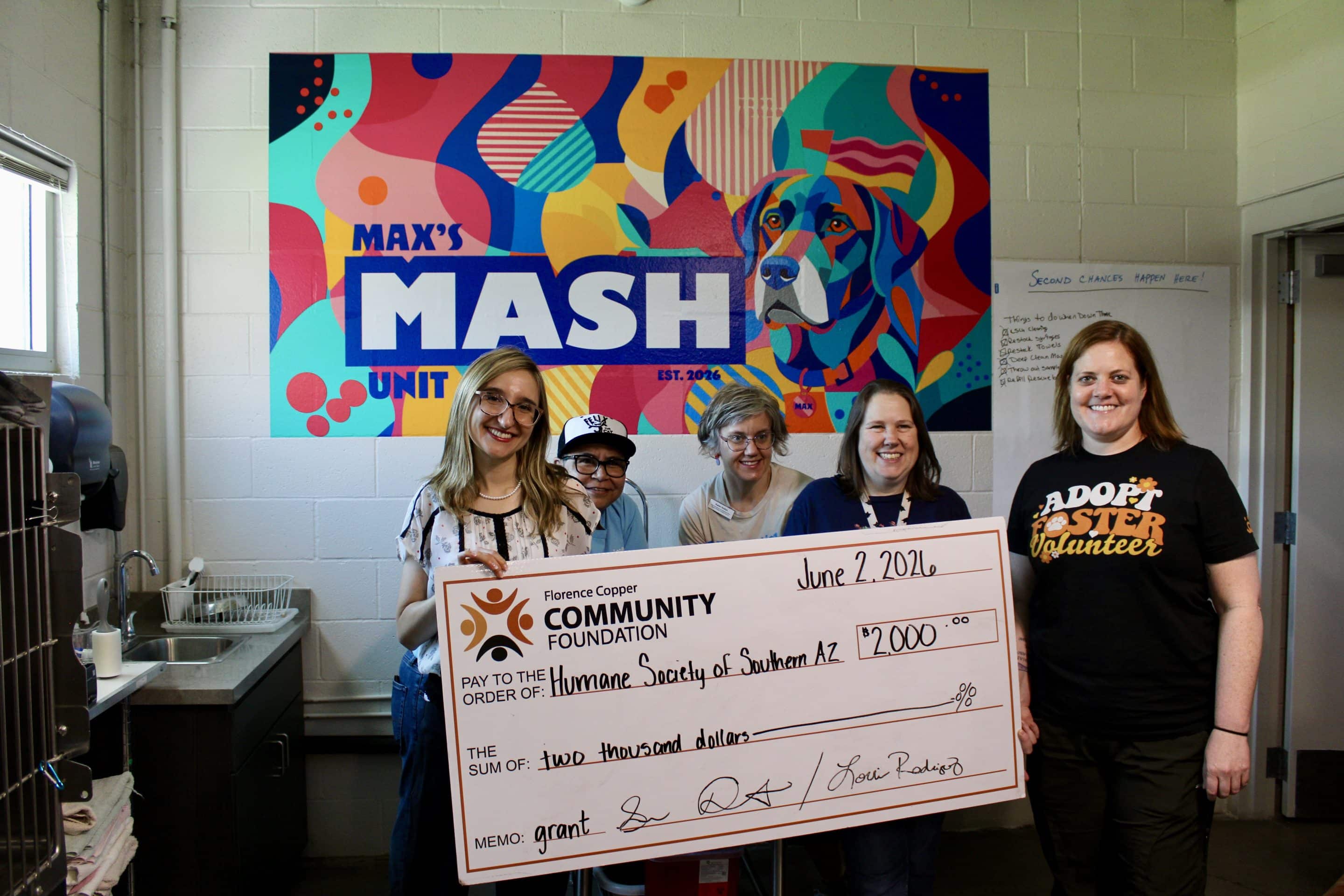 Image of the HSSA group accepting the grant with Florence Copper