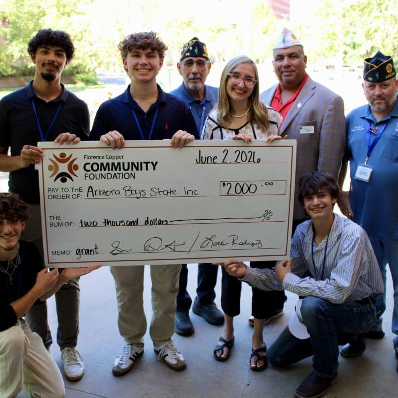 Image of the Arizona Boys State and their awarded grant from Florence Copper